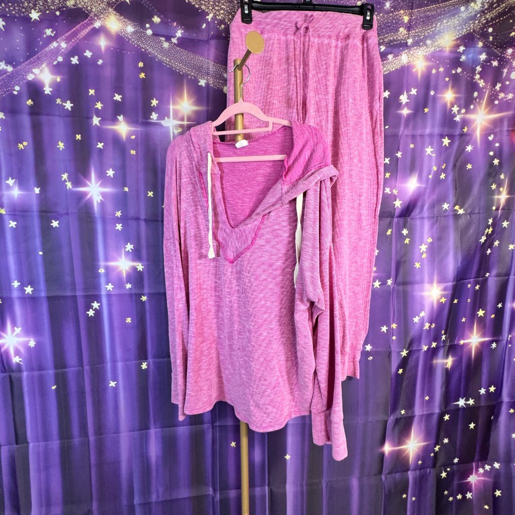 Like Love - Ribbed Knit Hoodie And Jogger Set - Magenta - 1x -